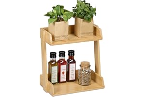 Relaxdays Organizador Especias, 2 Baldas, Estantería Cocina y Baño, 27 x 27,5 x 16 cm, Estante Especiero Pie, Natural