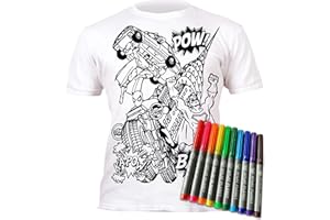 Splat Planet Supereroe T-Shirt Maglietta Magica da Colorare con 10 Penne Magiche Lavabili Atossiche - Colora La Tua Maglietta, Colora E Lava Via E Ricolora (3-4 Years)