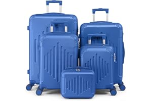 LEADZM Set de 5 Valises de Voyage avec Vanity Case, Valise Grande Taille & Cabine, Set de Bagage pour Voyage, ABS avec Coins Renforcés, 4 roulettes Spinner - Azur