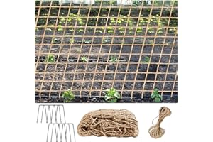 KAZITOO Plant Support Jute Netting for Climbing Plants Sweet Pea Runner Bean, Biodegradable Compostable Eco Friendly Natural Netting with 10m Jute Twine for Attaching, Garden Jute Trellis(2mx10m)