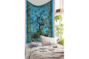 AVA Collections Blue Tree of Life Tapestry Wall Hanging Large Tapestries 210x140 cm Bohemian Boho Wall Art Hippie Bedroom Décor Table Cover Beach Throw Towel (Blue, 85 x 54 inches)