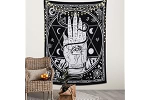 Dremisland Tarot Tapisserie Murale Lune D'étoile Tenture Murale tapisserie Astrologie Oeil Main tapisseries Noir et Blanc Tapis Mural pour Salon Chambre Décor à la Maison
