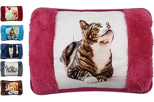 VITBEL Borsa Acqua Calda Elettriche con Morbida Fodera in Peluche; 500 watt;Temperatura max 75°C;utile come Scaldamani e Scaldapiedi;Ideale per Alleviare Dolori Muscolari,Dorsali e Mestruali (Gatto-Rosa)