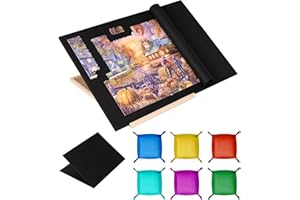 Tektalk Foldable Jigsaw Puzzle Board with 4 Angle Adjustable Bracket/Stand, Lightweight Portable Puzzle Mat Plateau with Wooden Easel, Foldaway Felt Puzzle Table, for Up to 1500 Pieces - Black