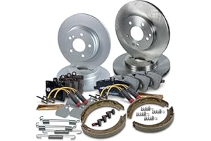 ‎ENVA MADE FOR QUALITY BESTPRICE Bremsenset inkl. Bremsscheiben vorne Ø 288 mm Belüftet + hinten Ø 290 mm Voll + Bremsbeläge vorne und Bremsbacken hinten + Verschleißkontakt, Kompatibel mit MERCEDES C-Klasse T-Model (S203)