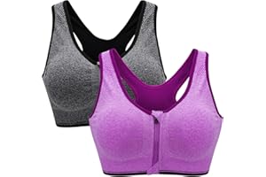 Zoerea Reggiseno Sportivo Senza Ferretto da Donna con Cerniera Frontale e Pastiglie Rimovibili per Ginnastica Corsa Yoga