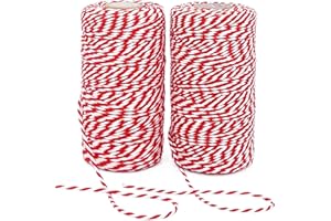LEECOGO Christmas 2 Rolls 200m Bakers Cotton Twine String - Natural Red White Butchers Twine Cord for Gift Wrapping, Baking, Arts Crafts, Gardening,DIY,Home Decor