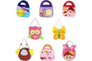 Wodasi 8 Pacchi Kit da Cucito Fai da Te per Bambini Attività Creative Mestieri Stoffa di Feltro Cucito Borsetta, Kit da Cucito per Bambini, Bambini Creazioni Kit da Cucito, 8 Modelli