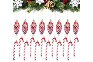 Joxessaien 20 sztuk ozdób choinkowych na Boże Narodzenie, 8 sztuk ozdób choinkowych szyszki i 12 sztuk lasek cukrowych na choinkę, czerwone i białe ozdoby choinkowe, dekoracja