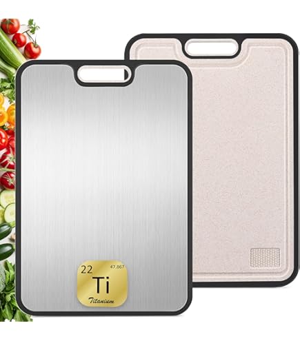 Tabla De Cortar De Titanio Doble Cara - 42.5x29 Cm, Ranuras Para Zumo, Apta Lavavajillas