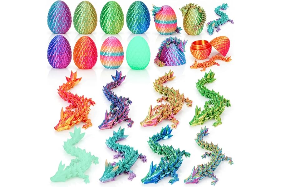 8PCS 3D Printed Dragon, Easter Dragon Eggs, Mystery Dragons Egg Fidget Toy, Easter Basket Stuffers 3D Printed Animals Set