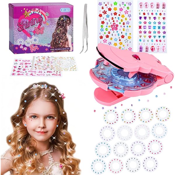 XPEX Machine à Strass Pour Cheveux – Kit Diamond Styler Avec 180 Gemmes Décoratives – Bijoux Créatifs Pour Filles 4-12 Ans