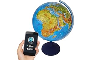 alldoro 68600 Lexi Globo 3D Ø 25 cm con Smartphone IQ Globe App, Globo Luminoso con Lampada LED Senza Cavo, Globo per Bambini con Rilievo, Mappa del Mondo geografica e illuminata politicamente, per