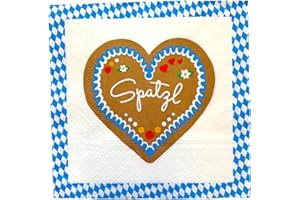 BF SOUVENIRS Oktoberfest Servietten SPATZL Herz – 30 Stück (33x33 cm) | Lebkuchenherz Servietten für Oktoberfest Deko, Bayerische Tischdeko & Wiesn Party
