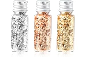 SHARELOVE Gold Leaf Sheets 3 Bottles Gold Foil Edible Gold Leaf for Gold Cake Decorations DIY Craft Home Decoration Resin Art Craft Jewelry Making Nail Foils (Gold, Silver, Rose Gold Colors)