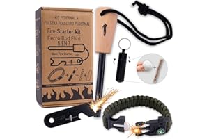 John Lossag – Kit Supervivencia Profesional ecoFire – Pedernal de Ferrocerio, Pulsera Paracord y Mechero con Iniciador de Fuego | Encendedor Multiusos para Camping y Bushcraft