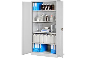 ‎JAN NOWAK Jan Nowak Aktenschrank C001H Büroschrank Metallschrank Stahlschrank Werkzeugschrank Stahlblech Pulverbeschichtet Flügeltürschrank Abschließbar 195 cm x 90 cm x 40 cm (grau/grau)