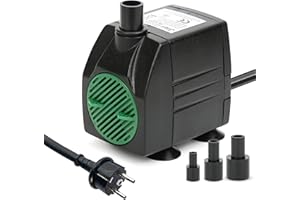 JIERTOP Pompe Eau Submersible, 450L/H 6W Pompe Aquarium Ajustable Ultra-Silencieux avec pour Étang Poisson Fontaine Réservoir de Poissons 3 Buses Cordon de 1.83m