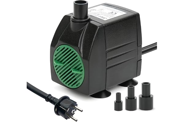 JIERTOP Pompe Eau Submersible, 450L/H 6W Pompe Aquarium Ajustable Ultra-Silencieux avec pour Étang Poisson Fontaine Réservoir de Poissons 3 Buses Cordon de 1.83m