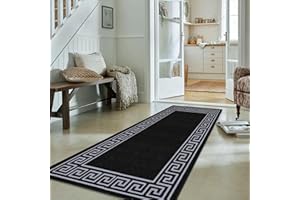Fit Even Greeky Runner Rug – Large Washable Non-Slip Carpet for Living Room, Bedroom, Lounge, Dining, Kitchen, Modern Indoor Long Floor Rug (Dark Grey & Cream, 66x120 cm)