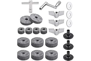 SUNYDOG 23 pezzi Accessori per Piatti da Batteria,piatti Parti di batteria con feltri per supporto per piatti I feltrini per piatti da tamburo includono rondelle per dadi ad alette Maniche per piatti e chiave