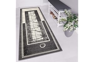 TAPISO Dream Läufer Flur Teppich Kurzflor Modern Brücke Grau Creme Abstrakt Wellen Streifen Linien Muster Bordüre Korridor ÖKOTEX 80 x 200 cm