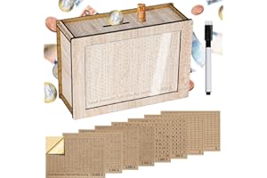 Alyvisun Hucha de Madera 5000€ Con Bolígrafo y Pegatinas, Reutilizable Con Contador, Caja Ahorro Retro Cerdito Alcancía Para Adultos y Niños (Objetivo 500-10000€)