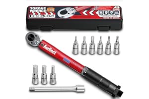 Aurlloct 1/4 Inch Drive Click Torque Wrench 3-33 Nm 11 Piece Red