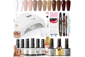 RSTYLE Kit Uñas Semipermanentes con Lámpara UV 48W,10 Piezas Marrón Juego de Esmaltes de Uñas Principiante,Gel de Uñas Semipermanente Set para Salones de Uñas Kits de Uñas de Diseño Principiantes