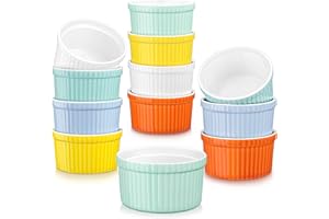 LOVECASA Pirottini in Ceramica Pirottini per Soufflé, Set di 12 Mini Ciotole di Dessert Perfette per Fare Creme Brulees Muffin Cupcakes Dessert, Stampi Soufflé 9 * 5 cm, 200 ml