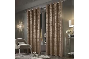 always4u Soft Velvet Curtains 100% Blackout Window Treatments Energy Efficiency for Bedroom Gold Foil Printed Shining Luxury Curtain Drapes 1 Pair Brown 90 * 90