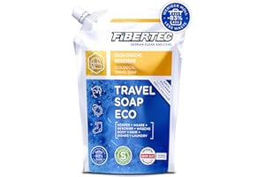 ‎FIBERTEC FIBERTEC Travel Soap Eco 500 ml - 3-in-1 Travel Soap Liquid, Body Care, Detergent & Dishwasher Detergent in a Universal Solution, Biodegradable, Made in Germany