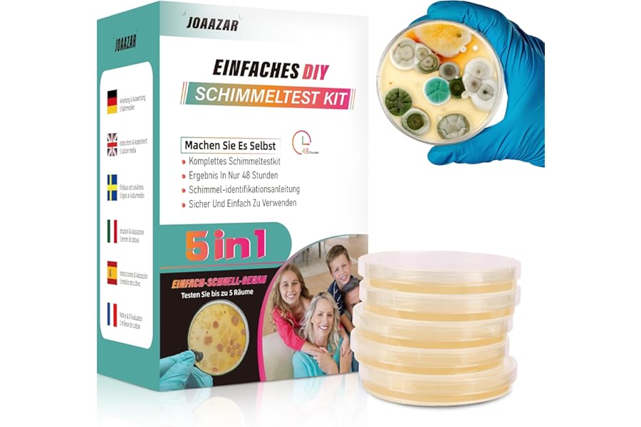 Mould Test Kit for Home - Mould Test for 5 Rooms - Mould Quick Test Room Air Kit for Indoor Air Quality - Includes Identification Guide & Instructions
