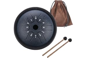 KUDOUT Tamburo in Acciaio 6 Tone Handpan con 2PCS Bacchette, Trasportare Borsa, Mini Tongue Drum 5.5 inch Strumento a Percussione Tamburo Meditazione Personale Yoga Nero