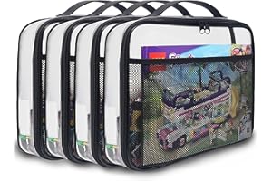 holay 4 Packs PVC Zippered Blocks Set, Toy, Clay, Board game Storage Organizer Case bag(Name Tag, Manual Pocket) (Black, Large)