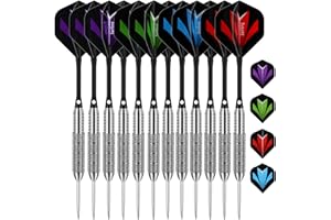 sanfeng 12 Pack Steel Tip Darts Set – 24G Silver Darts with Flights, Stems (Shafts)