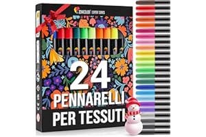 Zenacolor 24 Pennarelli per Tessuti e Stoffa - Colori per Tessuti Atossici, Indelebili e Permanenti a Punta Fine - Per Bambini e Adulti