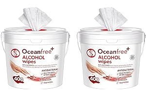 Ocean Free 80% Alcohol Disinfection Wipes - Tub of 400 - Multi Purpose Medical Grade Disinfection - Made in the UK (Pack of 2)