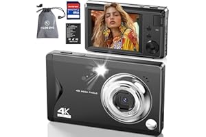 LONGYI 4K 64MP Digitalkamera, Kamera Fotokamera mit 32GB SD Karte, 16X Digitalzoom, Vlogging Kompaktkamera mit USB Kabel Tragbare Taschefür Kinder, Anfänger, Teenager und Schüler Schwarz