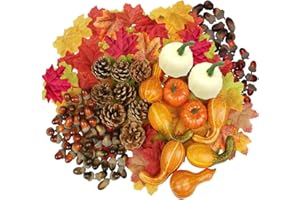 HBell Set di 172 zucche artificiali per Halloween, mini pigne finte con foglie d'acero, ghiande, decorazioni autunnali, per autunno, Natale, matrimoni, casa, decorazione da tavolo