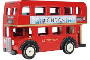 Le Toy Van - TV469 - London Bus jouet éducatif pour tout-petits, 3 ans, bus à impériale style londonien avec toit ouvrant et détails réalistes, 32 x 13 x 20 cm, en bois certifié FSC