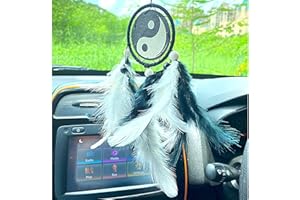 Rooh Dream Catcher ~ Yin and Yang Car Hanging ~ Handmade Mandala Hangings for Positivity (Can be Used as Home Décor Accents, Wall Hangings, Garden, Car, Outdoor, Bedroom, Key Chain, Windchime)