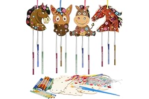 WEDNOK 8tlg Pferd Windspiel Bastelset Kinder Pferd Basteln Holzpferd Klangspiel Bastelsets Bastelhandwerk zum Bemalen und Dekorieren für Mädchen Junge Geburtstag Babyparty Hochzeit Kindergeburtstag