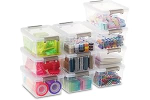 Citylife 10 Pack Storage Boxes with Lids Plastic Small Clear Stackable Box for Shelves Toys, 1.25L