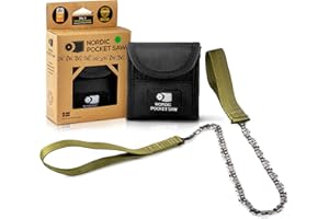 Nordic Pocket Saw Motosierra de Mano - Sierra de Cadena 65 cm con Asas de Nailon - Sierra Manual de Bolsillo Portátil - Sierra Supervivencia Acampada Senderismo - Versión ORIGINAL 33 Dientes