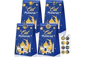 Nezyo 28er Pack Eid Mubarak Mitgebsel Papiertüten Eid Al Fitr Party Süßigkeiten Goodies Taschen Moschee Ramadan Thema Gedruckte Geschenktüten für Muslimische Party Zubehör 8,3 x 4,7 x 3,1 Zoll