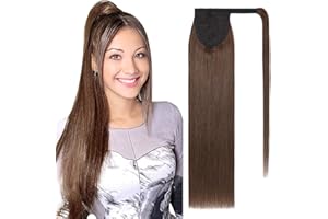 SEGOHAIR Pferdeschwanz Haarteil Echthaar Extensions Zopf Dunkles Schokoladenbraun 45cm Wrap Around Ponytail für Frauen Glattes Remy Clip in Extensions Echthaar Lang Glatt 90g