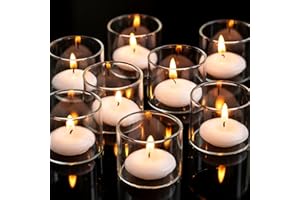 Romadedi Photophore Bougeoir Verre Pied Lot de 12 Transparent Supports pour Bougies Chauffe-Plat Flottantes Votives Décoration de Maison Salon de Mariage Fête Centre de Table, 4,6 x 4 cm