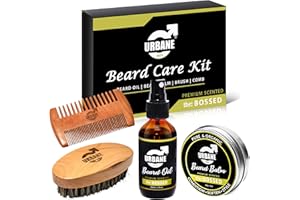 Urbane Men Beard Care Kit – Premium Scented Beard Grooming Set with Beard Oil, Beard Balm, Beard Brush & Comb – Natural and Organic Ingredients – Moisturising Beard Conditioner Gift Set (the: BOSSED)