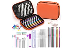 Ruasol 60-teiliges Häkelnadel-Set, Häkelnadel-Set mit Handnähnadeln mit Aufbewahrungsbox, ergonomisches Häkelset, Anfänger-Häkelset für Bastelkunst und arthritische Hände (orange)